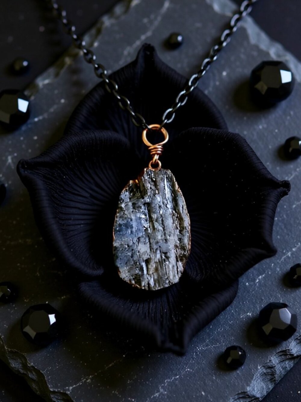 Rough Gray Kyanite Pendant w. 22" Gunmetal Black Chain! Rustic Chic Minimalism